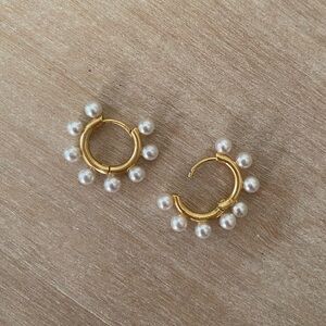 J. Crew Pearl Huggie Hoops